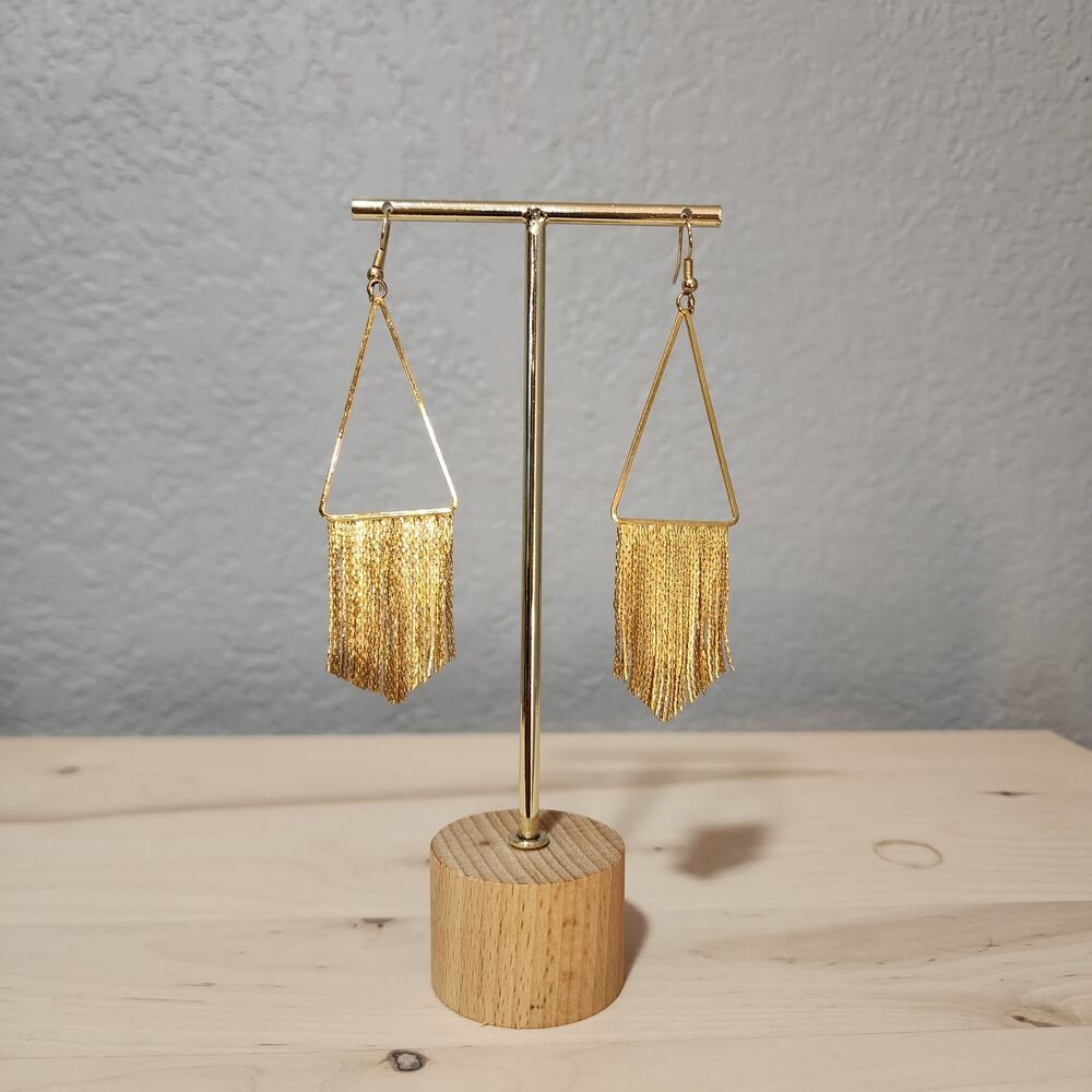 Uncommon James Gold Tone Geometric Triangle Fringe Dangle Drop Earrings Modern